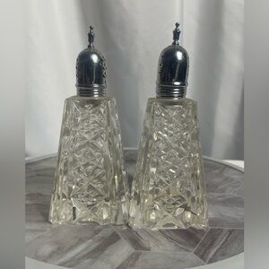 Vintage Irving W. Rice & Co. W. Germany Crystal Salt & Pepper Shakers 6.75” MCM